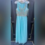 MAY QUEEN WOMEN’S BEADED BATEAU SWEETHEART LONG PROM DRESS AQUA MQ1293 Sz 8 NWT Blue Photo 4