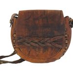 Vintage Boho Coastal Cowgirl Leather Hand Tooled Saddle Bag With Braided Strap Brown Photo 2