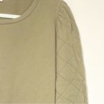 Evereve  Green Sweatshirt Womens XL Ivy Ribbed Quilted Puff Sleeve Pullover Photo 2