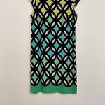 Madison Leigh  Black White Green Geometric Print Short Cap Sleeve Sheath Dress 12 Photo 3