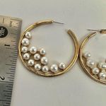 Gold tone faux pearl hoop earrings Photo 5