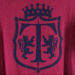 Talbots Maroon and Navy Crest Pattern Cotton Blend Crew Neck Sweater Size Medium Photo 2