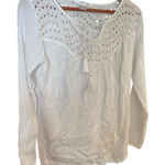 Lascana for Venus White Peasant Blouse Size M Eyelet Lace Tassel Boho Top Size M Photo 0