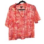 Talbots  Floral Print Blouse Ruffle‎ Neck Short Sleeve Top Pink Size S Photo 0