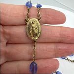 Vintage Rosary Blue Oval Beads Catholic Prayer Necklace Gold Tone Religious Photo 3