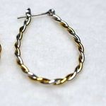 Trendy Gold/Silver Twist Wrap Oval Latch Hoop Earrings Like New Silver Photo 1