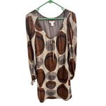 Dressbarn Brown Gray Long Sleeves Tie Front Oval Pattern Casual Dress 10 Retro Photo 1