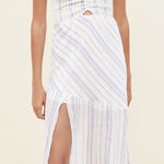 SUBOO “Giselle” Shirred Strapless Metallic Striped Midi Dress Photo 0