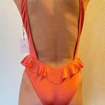Something Navy NWT Coral One Piece Open Back Ruffle Bathing Suit Photo 3