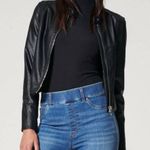 Spanx II Moto Biker Jacket Leather Like Black Silver Zippers NEW MSRP $298 Photo 1
