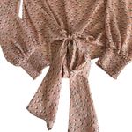 Rachel Zoe  Pink Heart Print Mock Neck Long Sleeve Tie Front Blouse Size Small Photo 5