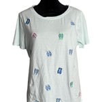 Talbots  Embroidered Sandals Striped Top Striped Nautical‎ Beach Tee Women Size M Photo 0