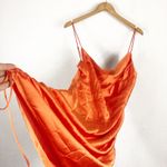 ZARA  Orange Satin Draped Effect Mini Dress Size Large Ruched Cocktail Halloween Photo 10