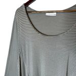Bryn Walker Striped Long Sleeve Tunic Asymmetrical Top Grey Beige, size Large Photo 1