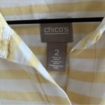  Yellow White Stripe Button Front Collar Shirt Large (Chico's 2) Photo 3