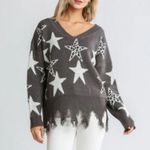 Umgee A-Frayed the Stars Are Yours Sweater Size Small Oversized Photo 6