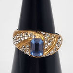 Vintage DAC Gold Tone, Blue Crystal, & Clear CZ Ring (7.5) Blue Photo 0