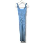 Lulus NWOT Amazing Presence Slate Blue Mesh Ruched Column Maxi Dress Small Photo 8