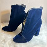 ZARA  Blue Velvet Zipper Ankle Boots Lace Up Heels Size 37EU /US7.5 Photo 7