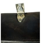 Jaclyn Brown Leather Purse Brass Closure Zip Pockets Flap Handbag Top Handle Photo 6