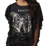 Pilcro Women’s Size XS Black Golden Hour Solstice Butterfly Lace Trim T Photo 1