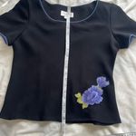 Studio I Vintage 90s/Y2K Petite black purple short sleeve top with flower sz 12P Photo 5