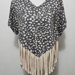 Peach Love California Gray & Cream Leopard Fringe Dolman Sweatshirt Size Small Photo 0