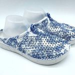 Sport Womens Rubber Clog Flats Floral Lightweight Blue White Size 41 US 10 Photo 0