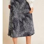 Anthropologie  Size 8 Black, White Floral Print Satin Midi Skirt Photo 0