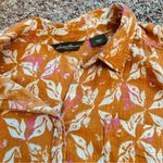 Eddie Bauer  gauze orange pink geometric floral button down camp shirt large Photo 2