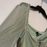 Missguided  Petite ruched mesh mini dress with long sleeve in sage Photo 6