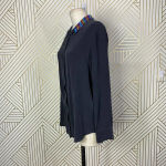 Equipment Rainbow Jeweled Collar Silk Button-Down Blouse Gray Size US Small Photo 5