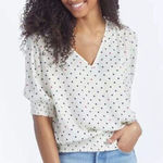 Summersalt Womens Polka Dot Puff Sleeve Top XL V-Neck Smocked Hem Cream NWOT Photo 0