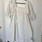 Eloquii White Polka Dot Smocked Front Ruffle Linen Mini Dress NWT Photo 4