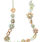 Boho Beaded Floral Statement‎ Necklace Cream Gold Orange Tone Chain Photo 0