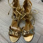 Aquazzura Beverly Hills gold metallic laceup heels Size 5 Photo 3