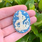 Vintage Blue & Gold Candle Cameo Brooch/Pin Photo 1