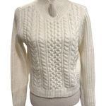 Loft  Cable chunky Knit Cropped Sweater Nylon Acrylic Wool Mock Neck White S NWT Photo 0