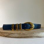 Amanda Smith Vintage 90s Blue Genuine Leather Golden Buckle Belt Size Large Photo 12