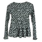 NWT Love Fire Blouse Womens XS Green Leopard Print Tiered Ruffle Coquette Indie Photo 3