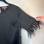 Vince Camuto Womens Faux Feather Trim Short Sleeve Blouse Shirt Black NEW Sz XXS Photo 3