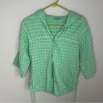 Focus Green Short Sleeve Button Up Hoodie Waffle Knit Pockets Drawstring Small Photo 0