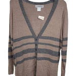 Cotton Emporium  Brown‎ Grey Striped Buttoned Cardigan Size Medium NEW Photo 0