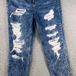 American Eagle Mom Jeans Women 16 Distressed High Rise Stretch Medium Acid Wash Blue Photo 0