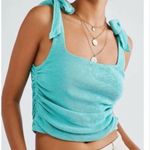 Free People  Aqua Boulevard Bow Tie Strap Ruched Sides Tank - Size Small Photo 0