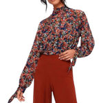 Free People  All Dolled Up Mesh Floral Long Sleeve Cropped Blouse XS Photo 0