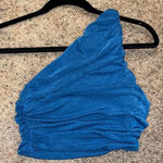 Ruched one shoulder cropped tank! Never worn, Like new! Blue Photo 0