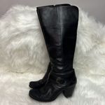 BOC Y2K Black Chunky Block Heel Saddle Belt Leather Tall Boots Size 7 Bin 21 Black Photo 2