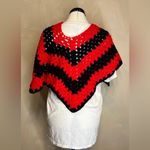 Handmade Handcrafted womens vibrant Red/Black boho Fashion Crochet Poncho cover 32”x 22” Photo 4