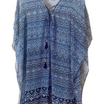 Tommy Bahama  Blue and White Patterned Sheer Boho Tunic Swim Suit Coverup Medium Photo 0